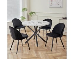 Set van 4 Fluwelen Eetkamerstoelen - Gestoffeerde Stoelen voor Woonkamer en Keuken - Vintage Nordic Design met Zwart Metalen Poten - Comfortabele Rugleuning - Zwart
