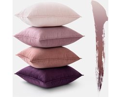 Set van 4 fluwelen kussenhoezen - 40 x 40 cm - Paars - kussen - decoratieve kussenhoezen - bankkussens - sierkussens - omwikkelde rand - voor bank - woonkamer - slaapkamer