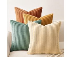 Set van 4 Fluwelen Kussenhoezen 50x40 cm in Oranje-Blauw voor Sofa, Slaapkamer en Woonkamer - Decoratieve Kussens met Gradient Streepdesign