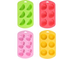 Set van 4 fruitvormen van siliconen - watermeloen/aardbei/citroen/ananas in de vorm van gummisnoepjes, chocolade en ijsblokjes - herbruikbare bakgereedschappen voor snoep en taartdecoratie