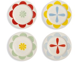 Set van 4 gebaksbordjes - Porselein - Ø17,5 cm - Handbeschilderd Bloemen