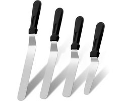 Set van 4 Glaze Spatulas - Professionele Oblique Cake Spatula Set met 15cm - 20cm - 25cm - 30cm RVS Mes - Dikke Glaze Mes met Plastic Handvat voor Cake Decoratie - Gebak
