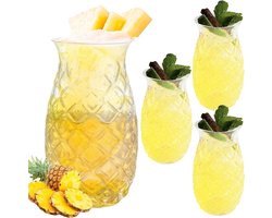 Set van 4 glazen met ananas reliëf: 400ml cocktailglazen, herbruikbare feestglazen, ideaal voor sap en lange dranken, perfect voor thuis en evenementen