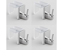 Set van 4 Gordijnhouders zonder boren - Verstelbare Transparante Haken voor Gordijnroedes, Glazen Haken - Chroom, 15 tot 26 mm