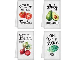 Set van 4 Grappige Keukenhanddoeken, Decoratieve Groenten Theedoeken 61x40cm, Microvezel Absorberend en Zacht, Perfect voor Koken en Bakken