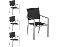 Set van 4 grijze aluminium stoelen - zwart textilene