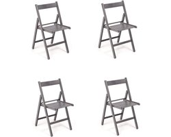 Set van 4 Grijze Houten Klapstoelen - Ruimtebesparend en Opvouwbaar