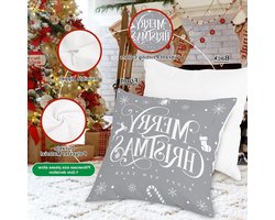 Set van 4 grijze kerstkussens 40x40 cm, decoratieve kussenhoezen voor de winter, sfeervolle kussens voor woonkamer en slaapkamer