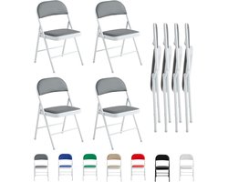 Set van 4 Grijze Opvouwbare Klapstoelen met Kunstleren Bekleding en Metalen Frame