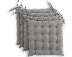 Set van 4 grijze zitkussens 40x40 cm met bandjes - Oeko-Tex gecertificeerd