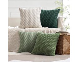 Set van 4 Groene Corduroy Kussenslopen 40x40 cm - Moderne Decoratieve Bankkussens voor Woonkamer en Slaapkamer - Ritssluiting - Machinewasbaar