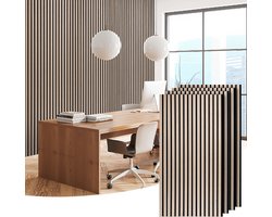 Set van 4 halfronde decoratieve akoestische panelen van houten latten, afwerking in wit eiken