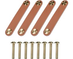 Set van 4 Handgemaakte Leren Meubelhandgrepen 128 x 25 mm met Messingkop, Perfect voor Laden, Kasten en Meubels, Waterafstotend en Duurzaam voor Gezinnen met Kinderen