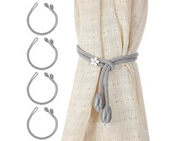 Set van 4 Handgeweven Gordijnhouders van 53 cm, Verstelbare Gordijnlus, Bohemian Decoratie voor Woonkamer en Slaapkamer, Geen Boren Nodig