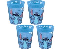 Set van 4 Herbruikbare Disney Stitch & Angel Plastic Bekers – Wegwerp Party Servies voor Kinderfeestjes of Themafeest
