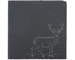 Set van 4 Highlands Stag vierkante grijze leisteencoasters - Natuurlijke stijl - 10x10 cm