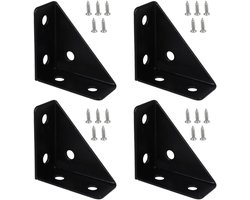 Set van 4 Hoekbeugels 66mm x 66mm, 90 Graden Triangulaire Beugels voor Planken, Bed en Meubels met Schroeven, Zwart