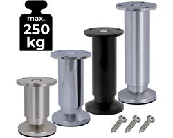 Set van 4 hoogteverstelbare meubel poten, aluminium geborsteld, 18 cm hoog, diameter 38 mm, voor bank, bed en kast