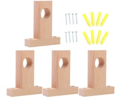 Set van 4 Houten Gordijnroede Beugels, Duurzaam en Eenvoudig te Monteren voor Diverse Gordijnroedes en Slijtvast Gebruik