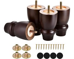 Set van 4 Houten Meubelpoten 10 cm Hoog - Ronde Vervangende Poten voor Bank, Kast of Fauteuil met Montageplaat