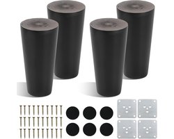Set van 4 Houten Meubelpoten 10 cm Rond - Massief Houten Tafelpoten voor Meubels, Vervangende Sofa Poten met Bevestigingsplaten, Schroeven en Viltglijders voor Bedden