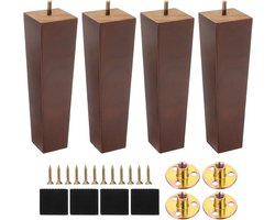 Set van 4 Houten Meubelpoten 24 cm - Vervangende Poten voor Bank, Dressoir en Tafel - Inclusief Schroeven voor Kasten en Stoelen - Bruin