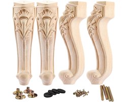 Set van 4 Houten Meubelpoten 25 cm – Klassieke Gesneden Vervangende Poten voor Sofa, Kast of Tafel
