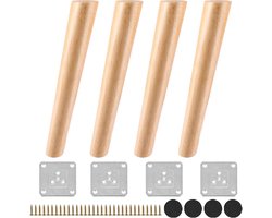 Set van 4 Houten Meubelpoten 30cm voor Tafel, Bank en Kast - Inclusief Montageplaten en Schroeven