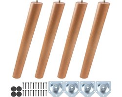 Set van 4 houten meubelpoten 33 cm conische vervanging met montageplaat en schroeven voor banken meubels kasten (houtkleur) - Meubelpoten set voor banken en kasten met bevestigingsmateriaal