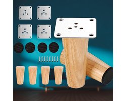Set van 4 Houten Meubelpoten, 6 cm Vervangende Poten voor Tafel, Stoel en Kast met Antislip Pads en Montageplaat