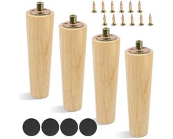 Set van 4 Houten Meubelpoten Conisch 15 cm Met Montageplaat en Viltglijders
