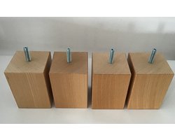Set van 4 houten meubelpoten Natuurkleur beuken 10 cm hoogte 7x7 cm met M8 draadeinde Boxspring bedden banken