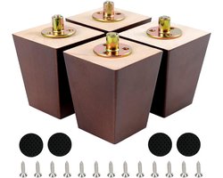 Set van 4 Houten Meubelpoten Onderstel - Vierkant Notenhout voor Bank, Kast, Tafel - Inclusief Bevestigingsmateriaal (10 cm)