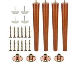 Set van 4 Houten Meubelpoten, Ronde Conische Poten van 40 cm met Rubber Pads en Bevestigingsplaten voor Sofa en Bed