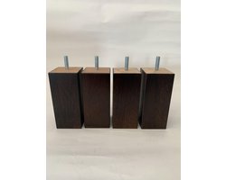 Set van 4 houten meubelpoten Wengé (donker bruin) 12 cm hoogte 5x5 cm met M8 draadeinde Boxspring bedden banken