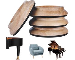Set van 4 houten pianoonderzetters Ø 10 cm - antislip meubelbeschermers voor piano, meubels en banken
