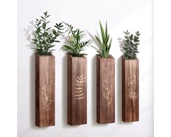 Set van 4 Houten Plantenbakken voor Binnen - Wanddecoratie voor Woonkamer en Slaapkamer