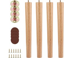 Set van 4 Houten Tafelpoten Rond 40 cm met Montageplaten, Rubber Pads en Schroeven voor Meubels, Sofa en Bed