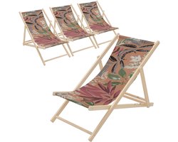Set van 4 houten tuinligstoelen in gebloemd bruin-rood-groen opvouwbare strandstoel strandstoel strandligstoel ligstoel relaxligstoel