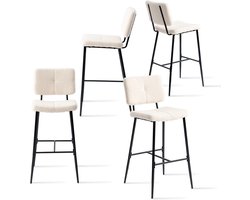 Set van 4 industriële barkrukken met rugleuning en voetensteun, gevoerde zitting, beige