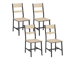 Set van 4 Industriële Eetkamerstoelen – Houten Keukenstoelen met Hoge Rugleuning & Metalen Frame – Stoelen Belastbaar tot 150 kg – Bruin/Zwart