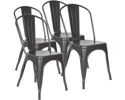 Set van 4 Industriële Stalen Eetkamerstoelen - Stapelbaar met Rugleuning - Geschikt voor Binnen en Buiten
