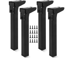 Set van 4 Inklapbare Tafelpoten 25cm Zwart Metalen Hoeksteunen voor Meubels