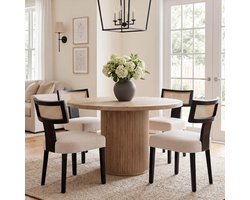 Set van 4 Japandi Eetkamerstoelen Zwart – Gestoffeerde Houten Stoelen met Rotan Rugleuning – Armloze Keukenstoelen voor Eetkamer, Woonkamer & Keuken – Scandinavische Bistro Stijl