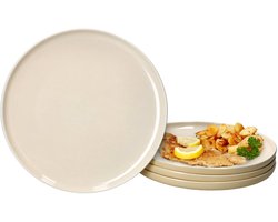 Set van 4 Jasper vanille borden in steengoed - 403589
