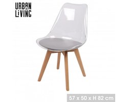 Set van 4 "JOY" transparante stoelen met grijs kussen en houten poten 57x50xH82 cm