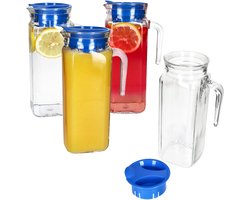Set van 4 KARO glazen koelkastkannen 1 liter met blauw kunststof deksel - 13110035S
