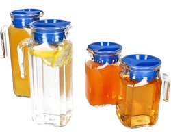 Set van 4 KARO & KORA koelkastkannen 2x 1L & 2x 0,5L gemaakt van glas met blauw plastic deksel - 2x 13109528S & 2x 13110035S