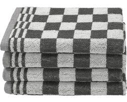 Set van 4 katoenen keukenhanddoeken, 50 x 50 cm, absorberende en duurzame keukendoeken, wasbaar tot 60 °C, antraciet geruit, gastronomiekwaliteit, Oeko Tex®-gecertificeerd