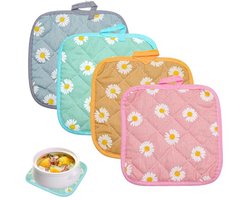 Set van 4 katoenen pannenlappen, 17x17 cm – Hittebestendige, antislip pannenlappen | Keukenaccessoires voor koken & bakken | Wasbare beschermmatten & onderzetters
